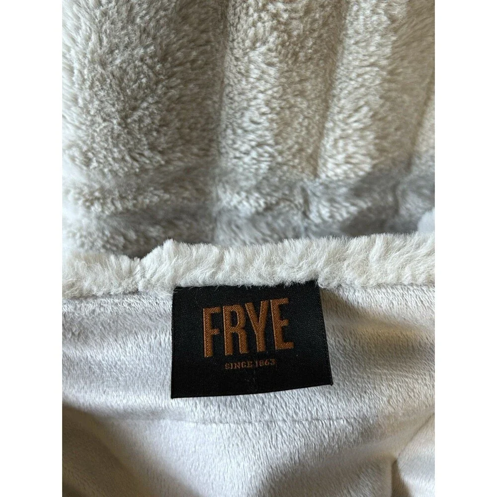 FRYE Faux Fur Carved Plaid Grey Throw Blanket Oversized Soft 50in x 70in